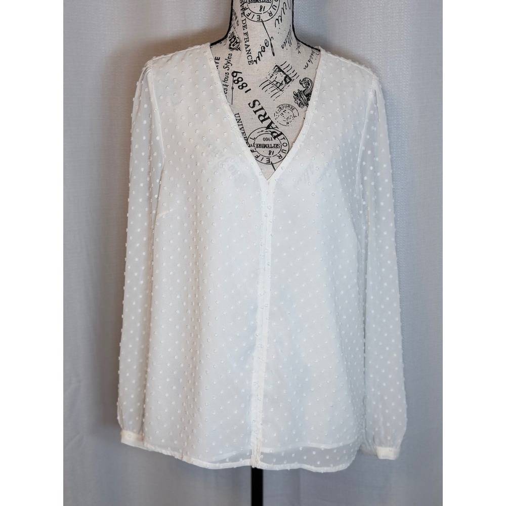 J.Crew Blouse Coquette White Swiss Dot Long Sleeve Size L